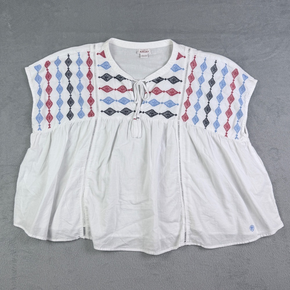 Ariat Billie SS Tunic White Embroidered Boho Western Top XXL 10040516